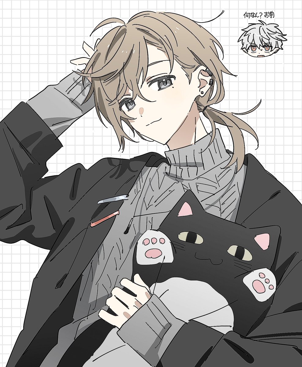 kuzuha (nijisanji) male focus jacket track jacket red eyes fingernails sharp fingernails earrings  illustration images
