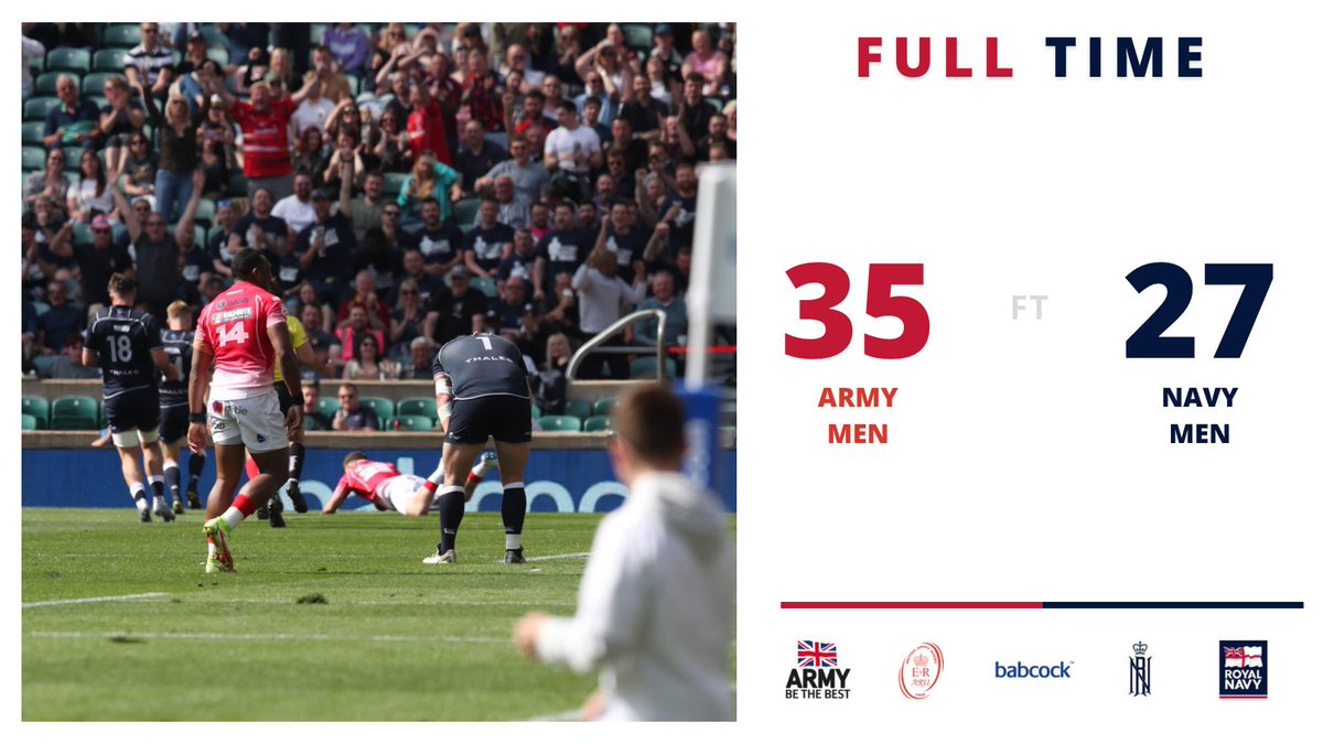 FT | 𝙍𝙀𝙎𝙐𝙇𝙏

What a game, end to end with momentum changes throughout 😅

How is your heart rate? 

Well played <a href="/RNRugby/">Royal Navy Rugby</a> you pushed us ALL THE WAY 🏉

What an outstanding game of rugby 💯

💂‍♀️v ⚓️

📸 <a href="/ArmyvNavyRugby/">Army v Navy Match</a>
