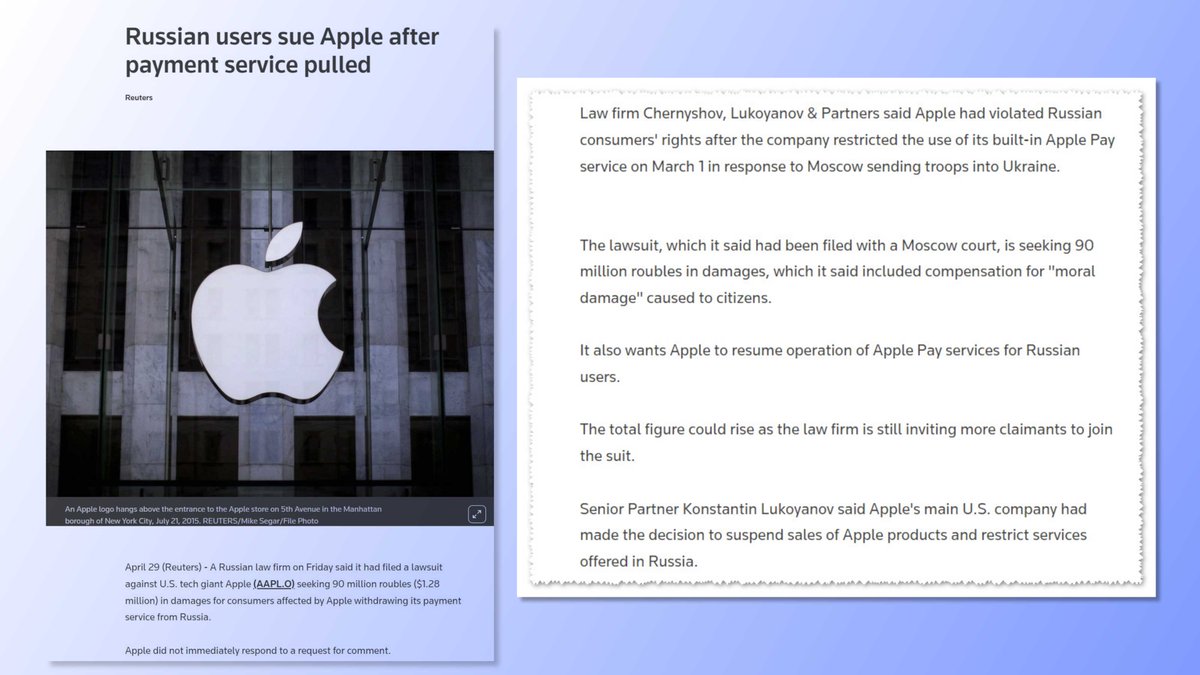 greenjay's tweet image. Lawsuit seeks to restore #applepay for Russian users reuters.com/technology/rus… as per @Reuters