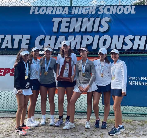 GPrep_Athletics's tweet photo. Congratulations Girls' Tennis for capturing the 2022 FHSAA Class 2A State Championship! Mia Suarez '23, Valentina Rossi '24, Jayden Jazolinzer '24, Victoria Hagenlocker '22, Sophia Varabyeva '25, Lia Fletcher '23, &amp; Coach Mulligan. #unparalleled @GulliverPrep_ https://t.co/mCx3dsCmLG