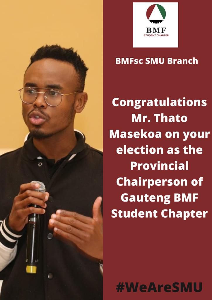 BMFscSMU's tweet photo. Congratulations to the Newly Elected Provincial Chairperson of Gauteng BMFsc, our former Branch Secretary and Branch Chairperson ♥️🖤💚🤍🔥🔥🔥🍾🍾🍾 https://t.co/OnasowHPiD