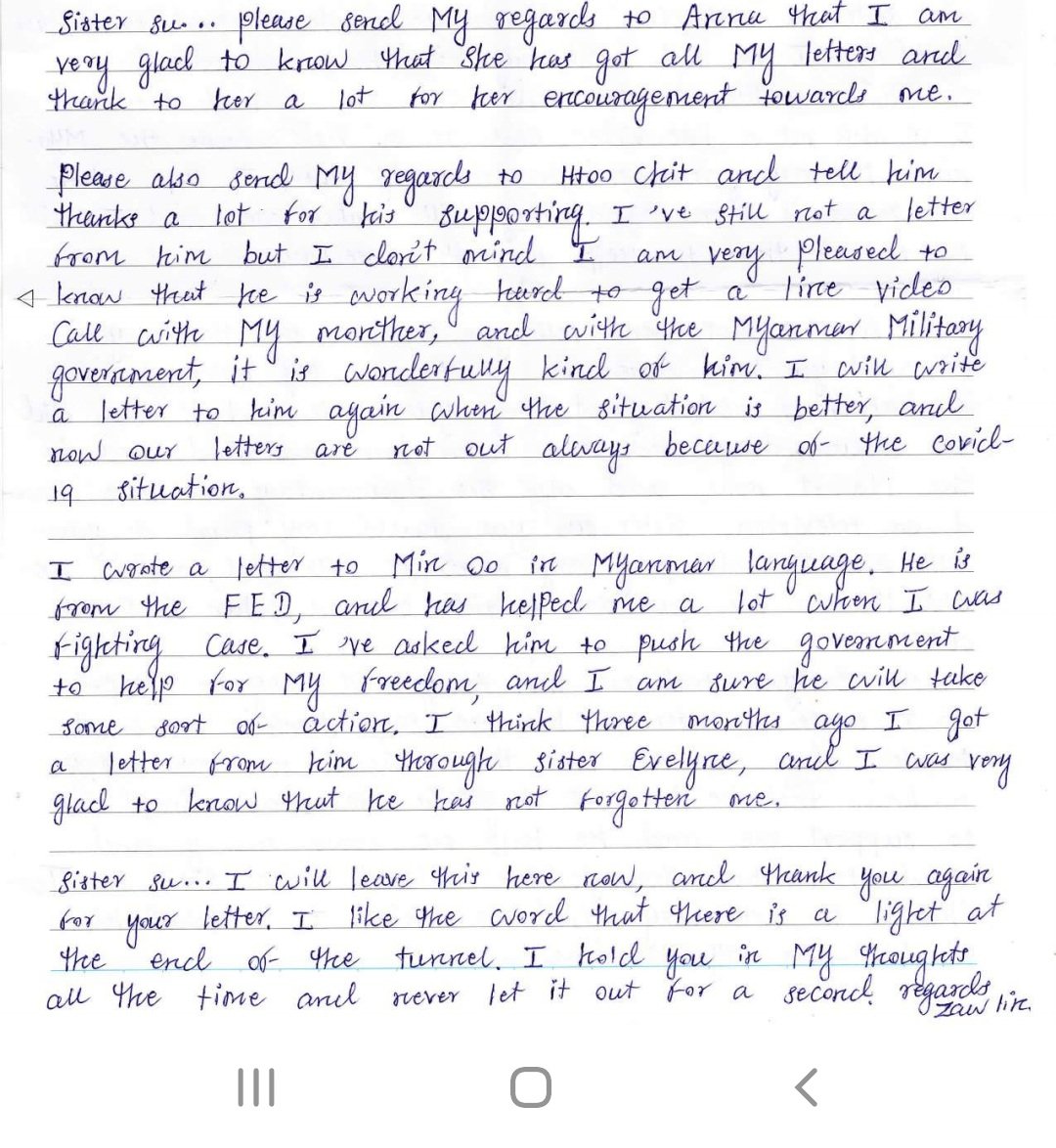 SuBuchanan70's tweet photo. A letter from Zaw Lin in Bangkwang Central Prison serving life commuted from death for crimes he did not commit!
#wronglyconvicted #scapegoat #innocentman #bangedupabroad #lightattheendofthetunnel #zawlin #humanrightsabuses @amnesty @HRF @PrisonersAbroad https://t.co/fGIdzkV4pw