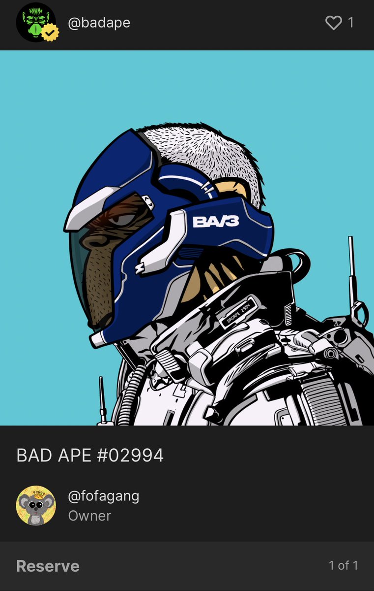 fofa_gang's tweet photo. Got my first ever BAD APE 🤩 whoa I’m so happy! Thank you @Marv3yNFT for the slot 😍 

Proud owner of BAD APE #02994 from @BadApeNFT  🤟🏼✨ https://t.co/js7KuAMiHX