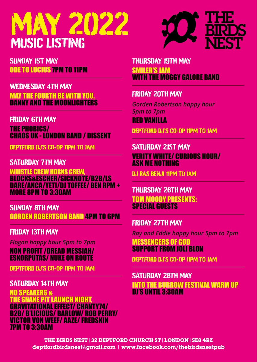 The Birds Nest (@thebirdsnestpub) on Twitter photo May gig listings May gig listings