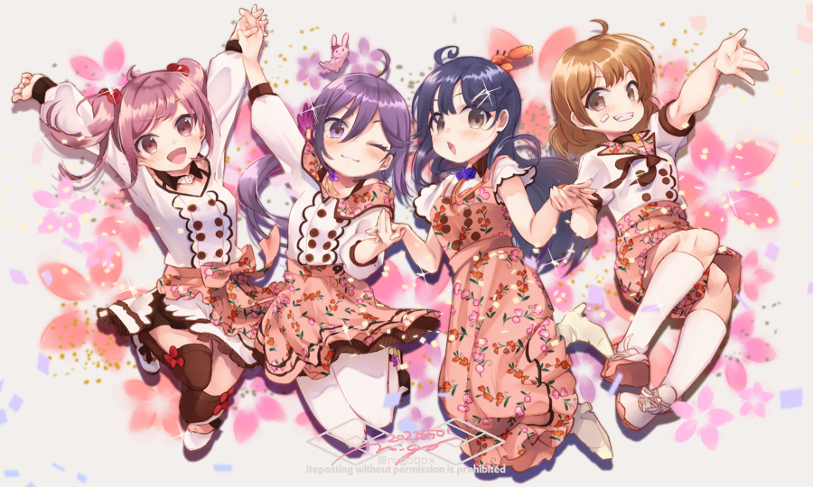 akebono (kancolle) ,oboro (kancolle) ,sazanami (kancolle) ,ushio (kancolle) multiple girls 4girls pink hair purple hair twintails long hair hair ornament  illustration images