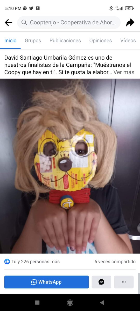 Con un total de 378 votos, David Santiago Umbarila obtiene el PRIMER PUESTO en nuestra la campaña: Muéstranos el Coopy que hay en ti.
¡Gracias por tu participación en la actividad!  Has resultado beneficiado con una linda bicicleta. 
¡Pronto te contactaremos!
#FelizDíaDelNiño