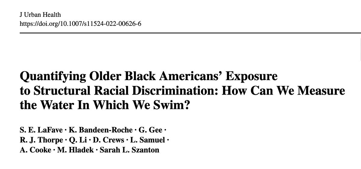 Sarah_Szanton's tweet photo. It's out! One way to measure structural racial discrimination across the #lifecourse. @rolandjthorpe @pbaJackson @BandeenKaren @DrDeidraCrews @Laura_J_Samuel @melissa_hladek @nia_demography @FriendsofNIA @david_vlahov  StayTuned!
https://t.co/iyslujPoMT https://t.co/guGhbhzG1Q