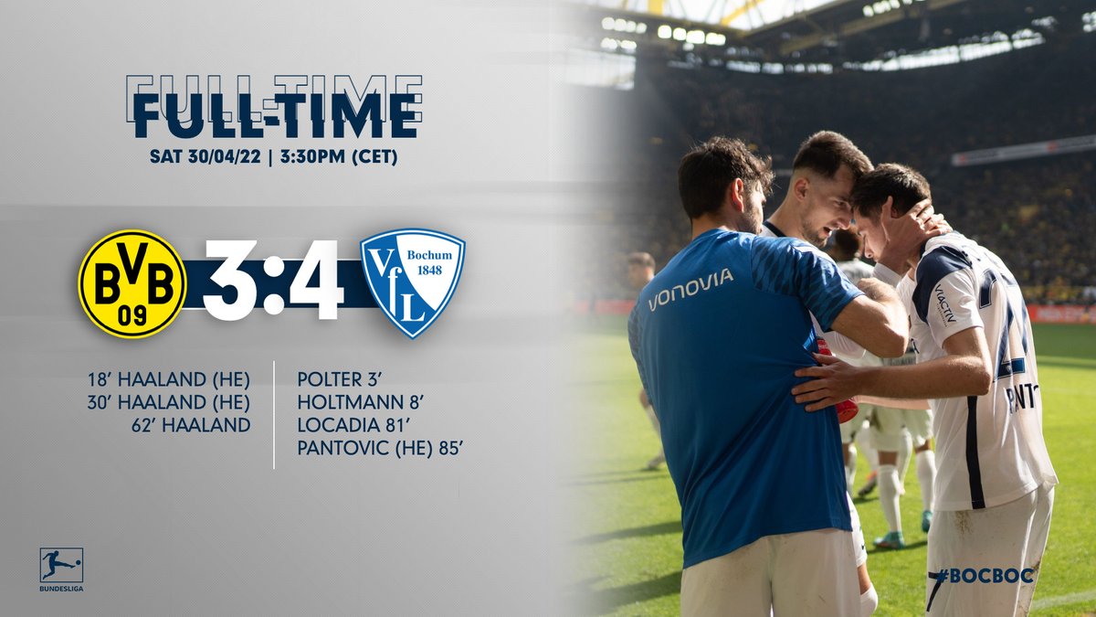 YEEEEEEEEEES WE'VE DONE IT! VFL ARE STAYING IN THE BUNDESLIGA!🤩🤩🤩🤩

3-4 #BVBBOC #meinVfL