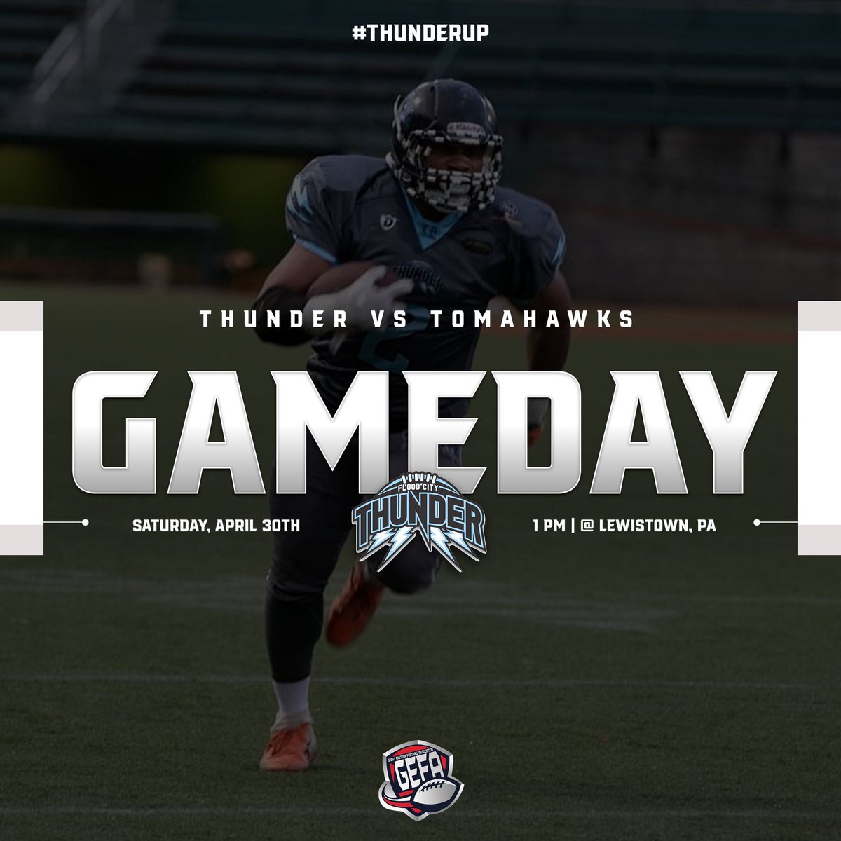 ThunderFlood_PA's tweet photo. ‼️ IT’S GAMEDAY ‼️
The Thunder hits the road one last time for the regular season as they take on the Mifflin County Tomahawks! 🌩 https://t.co/tV8T9kBMaZ