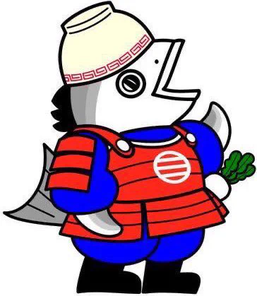 Miura Tunanosuke, a samurai tunafish with a noodle bowl on his head, is the mascot of Misaki Fishing Port in Japan. 