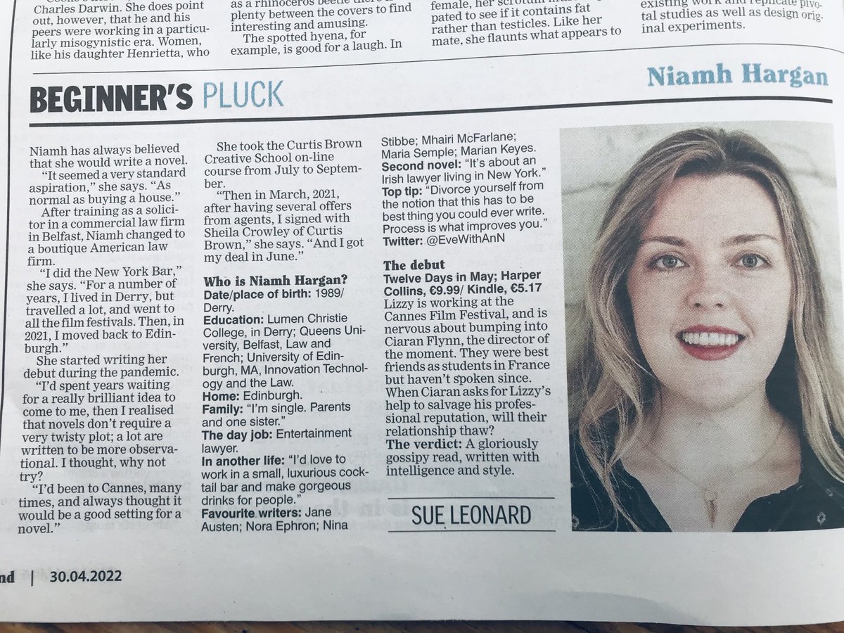 Suejleonard's tweet photo. #12daysinmay by this weeks #beginnerspluck @EveWithAnN is a gloriously gossipy read, written with intelligence and style. @irishexaminer https://t.co/DuY58aaTEc