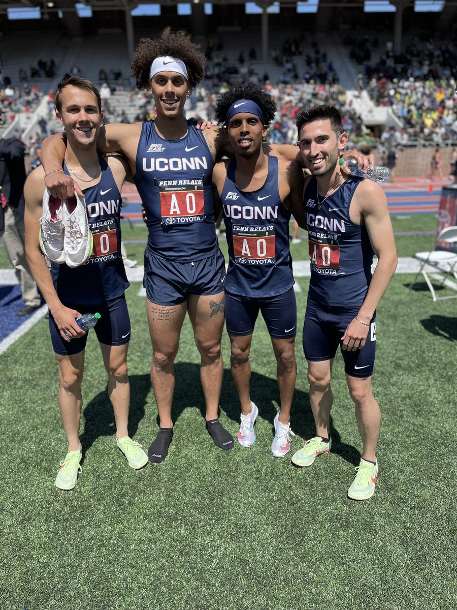 UConnTFXC's tweet photo. 🚨DMR SCHOOL RECORD🚨 

Yesterday our men’s Distance Medley Relay team battled for first with some top distance schools in the country. The squad broke the school record, placing 3rd with a time of 9:30.31 right behind, Ole Miss ( 9:29.45) and Wisconsin (9:29.79) 

#bleedblue https://t.co/NQKLMPjCSU