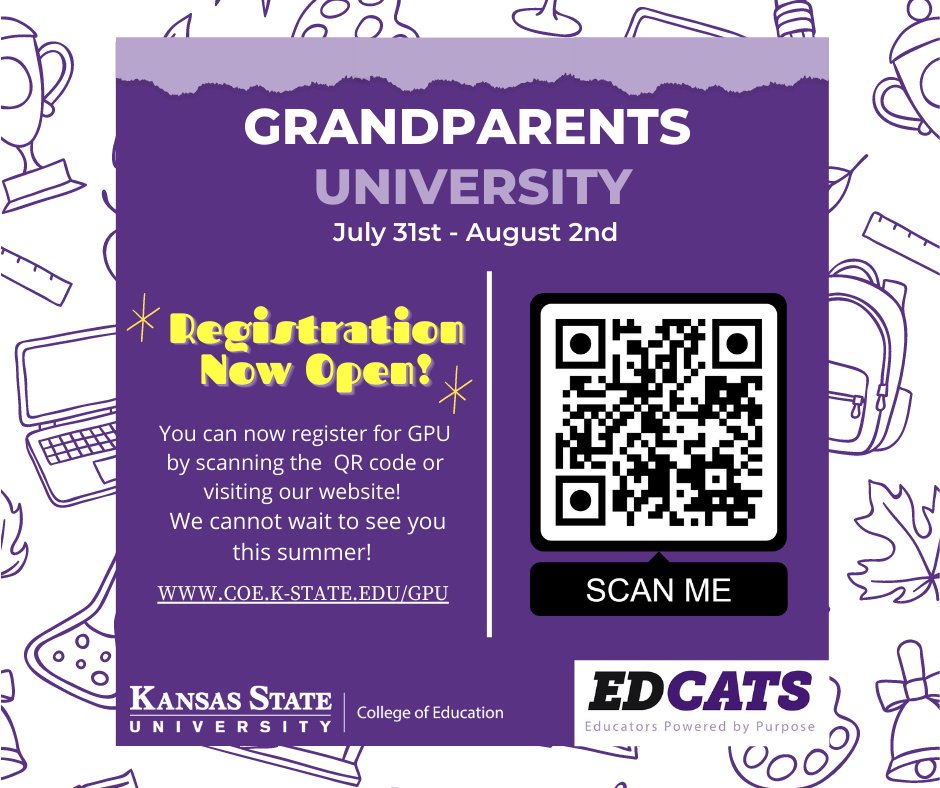 Registration for Grandparents University is now open! Be sure to check out our information page on the K-State website and register to attend if you haven't already! We can't wait to see you on campus this summer!