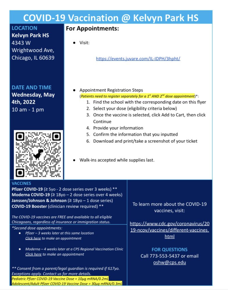 KPHERMOSA's tweet photo. Happy weekend, KP! Exciting news: Next Weds, May 4, @IDPH will be administering COVID vaccines at school! It is free for any students, family members, or anyone in our community.
It’s a great time to get your booster! 1st and 2nd doses are also available.😊 Register below!👇 https://t.co/Nh5rPB3jWh