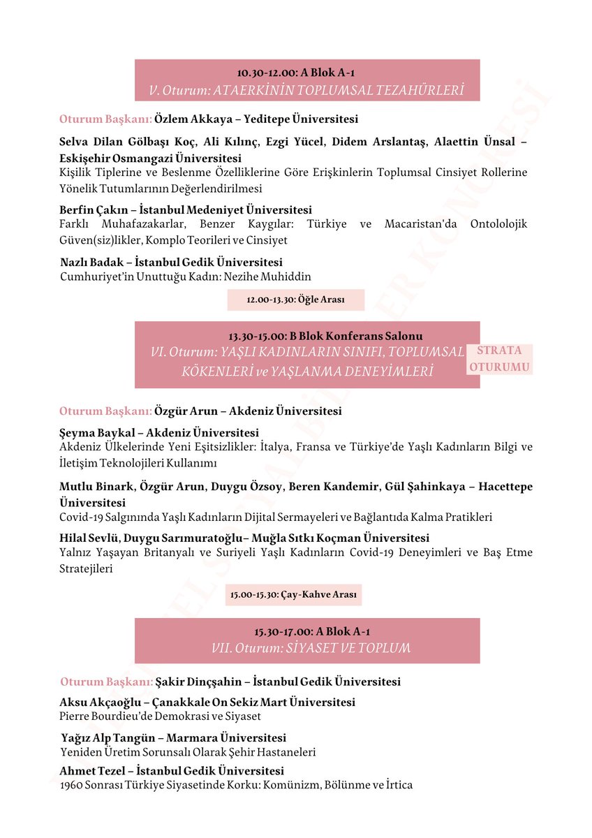 11-13 Mayıs tarihlerinde İstanbul Gedik Üniversitesi'nde düzenlenecek olan VI. İlişkisel Sosyal Bilimler Kongresi'nin güncel programına ve pdf bağlantısına stratadergi.org/6-iliskisel-so… adresinden erişebilirsiniz.