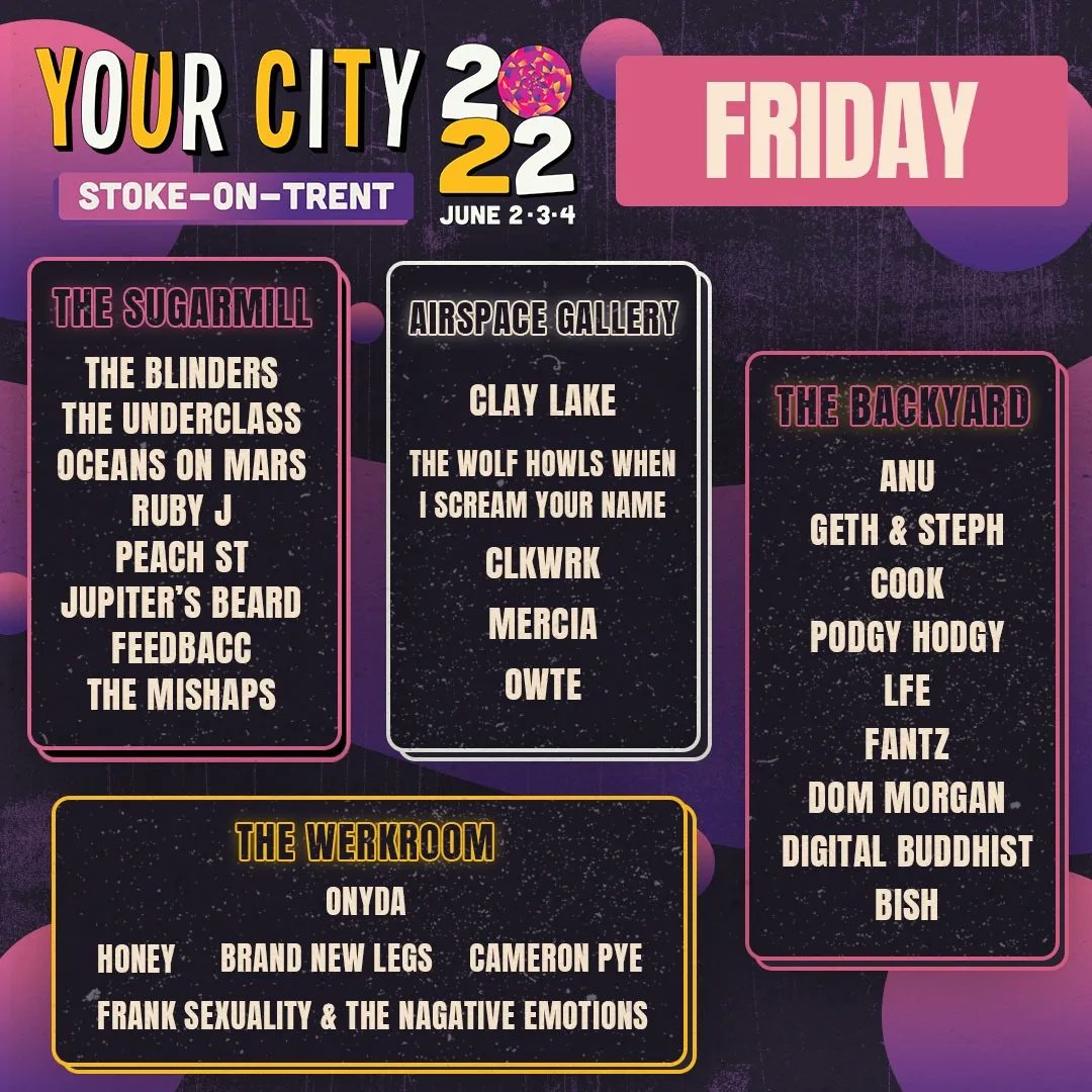 YCfestival's tweet photo. ‼️ DAY SPLITS ‼️

Less than 5 weeks to go and 50% of tickets have already gone 🤯

Tickets 👉 https://t.co/pfh4NvdZvL

#StokeOnTrent #musicfestival #june #NewMusic #gigs https://t.co/2HrXvOlrWy