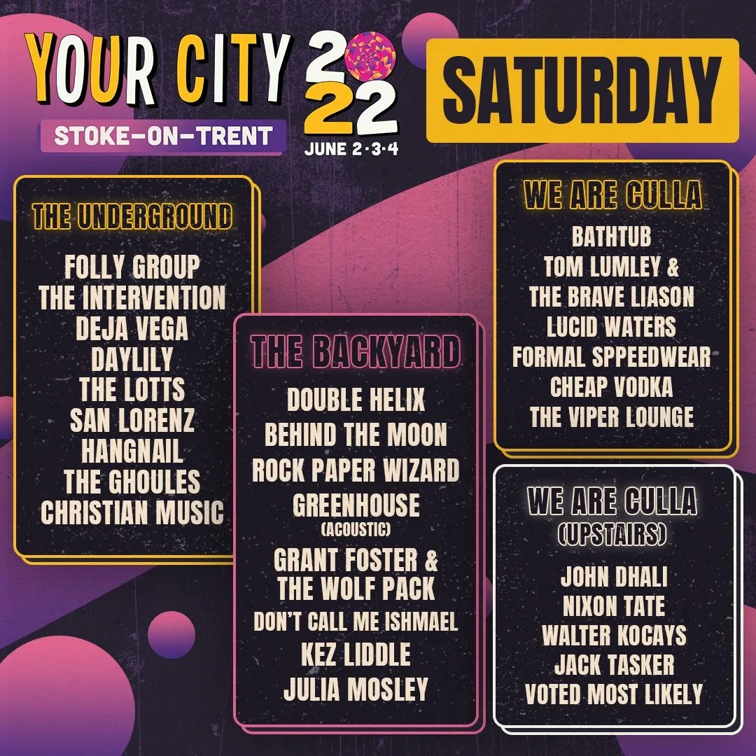 ‼️ DAY SPLITS ‼️

Less than 5 weeks to go and 50% of tickets have already gone 🤯

Tickets 👉 yourcityfestival.com

#StokeOnTrent #musicfestival #june #NewMusic #gigs