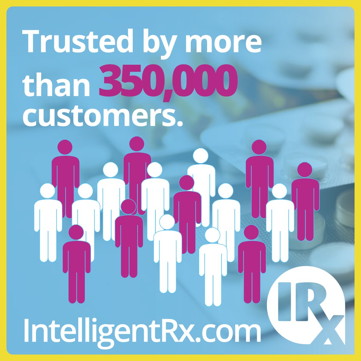 IntelligentRx is trusted by more than 350,000 customers. You are welcome to join us and get some REAL savings on prescriptions!

#prescriptions #pharmacy #healthcare #medication #rx #affordabledrugs #affordablemeds #genericdrugs #insurance #health #deals #money #sales #wellness