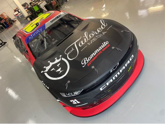 TeamTailored's tweet photo. Check us out on the hood! The race at @MonsterMile is going to be epic! Can't wait to see @MyattSnider and the rest of the @j66anderson team! #GoTeamTailored https://t.co/BP2IjIBBj7