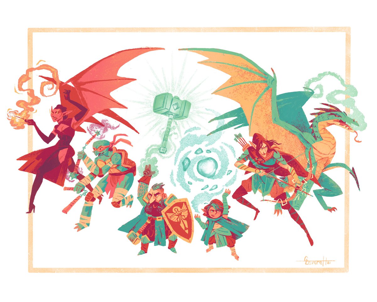 <a href="/ivyafowler/">Ivy</a> @PennyBlake1827 <a href="/crownandbeau/">Crown & Beau Dice</a> <a href="/rpgtoons/">Niels (RPG TOONS)</a> Thanks so much for the shout out p-p-pal. 🥹 That’s such a cool triptych! I’ve locked myself away for a new group commission but here are some of my other doings for now, starting with the first one that reminds me a bit of yours, that I did in collaboration with <a href="/roll4_dan_mage/">Dan.L</a>