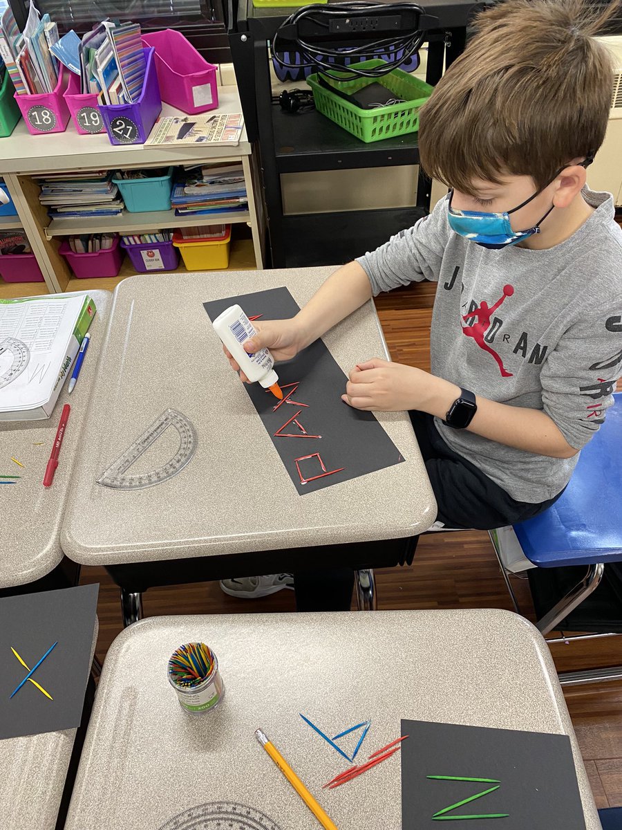 Math kids created their names with toothpicks while learning about angles. #engaged64