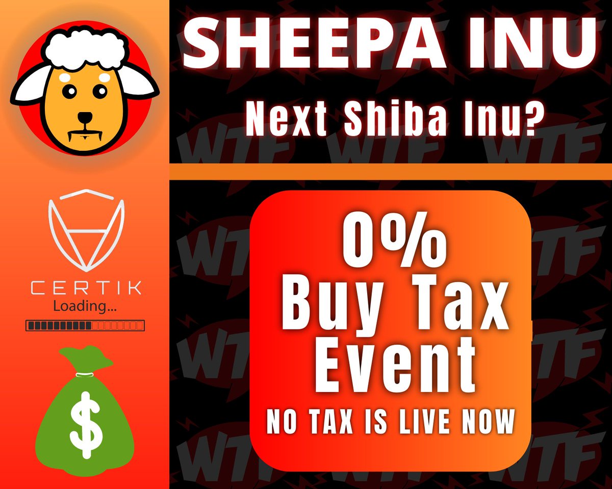 SheepaInuToken's tweet photo. ‼️‼️‼️0% TAX IS NOW - JOIN OUR AMAZING COMMUNITY TODAY. VERY NEW AND AMAZING THINGS TO COME🚀🚀🚀🚀 @Bitboy_Crypto @carlmoon @Bitcoin @dogecoin @Shibtoken @ShibainuCoin @davidgokhshtein @MrBeast @CryptoKuiil @elonmusk https://t.co/pq8XPtSoeW