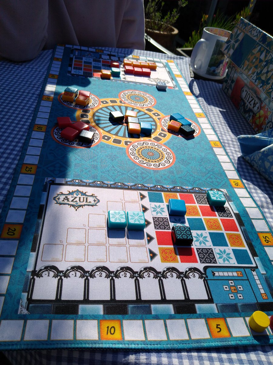 #azul #boardgames #outside

Early British summer sat on the patio and playing Azul with my good wife.
Very agreeable start to a bank holiday weekend.
