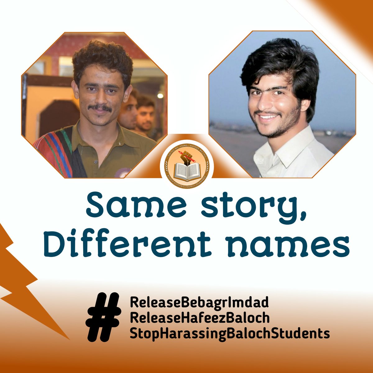 BSCIslamabad's tweet photo. Same story, Different names

#ReleaseBebagrImdad 
#ReleaseHafeezBaloch
 #StopHarassingBalochStudents https://t.co/c6f3fnksQl