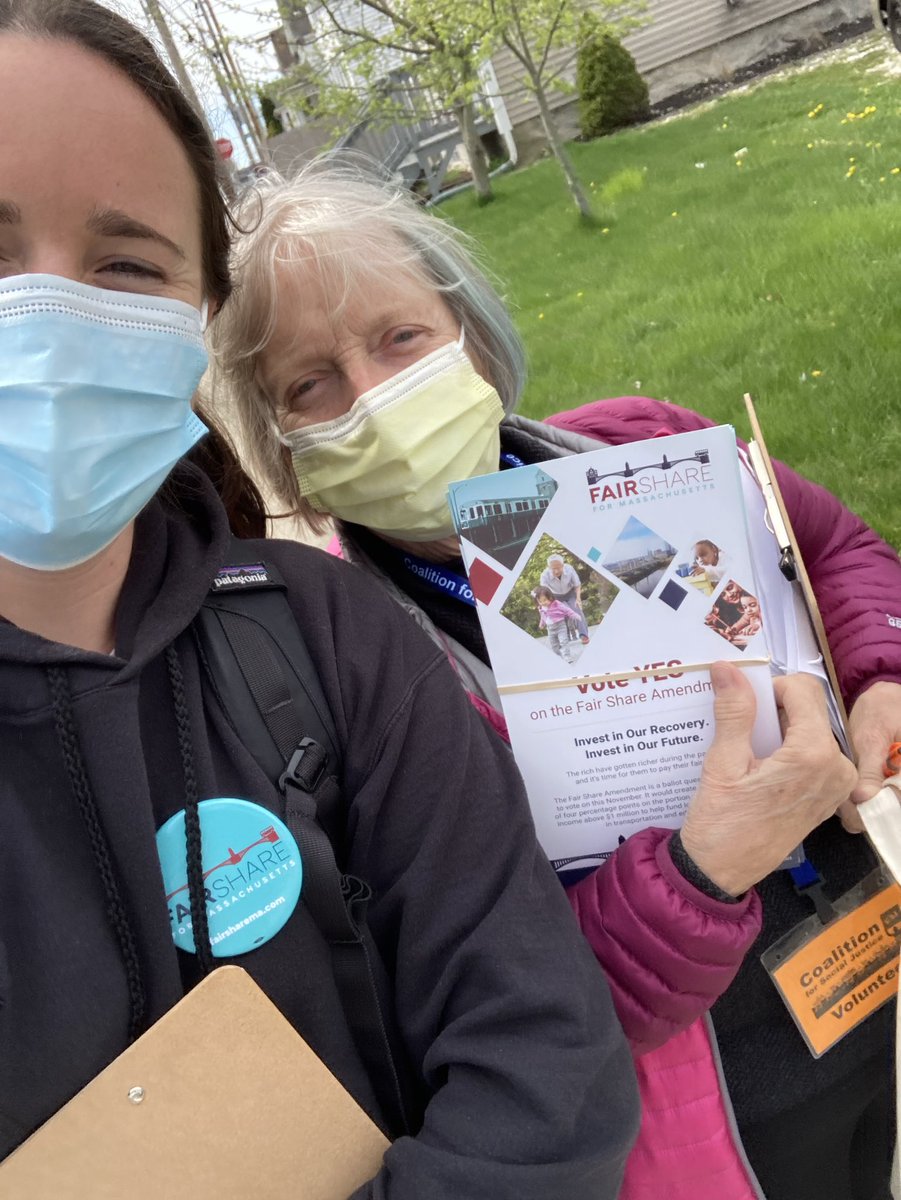 FairShareMA's tweet photo. Breaking news: our canvass kick-off in New Bedford today was the place to be.

Field Director Lillian and volunteer Sharon beaming to be talking to New Bedford voters on this beautiful Saturday for the #FairShareAmendment. https://t.co/anYZPAu6QC