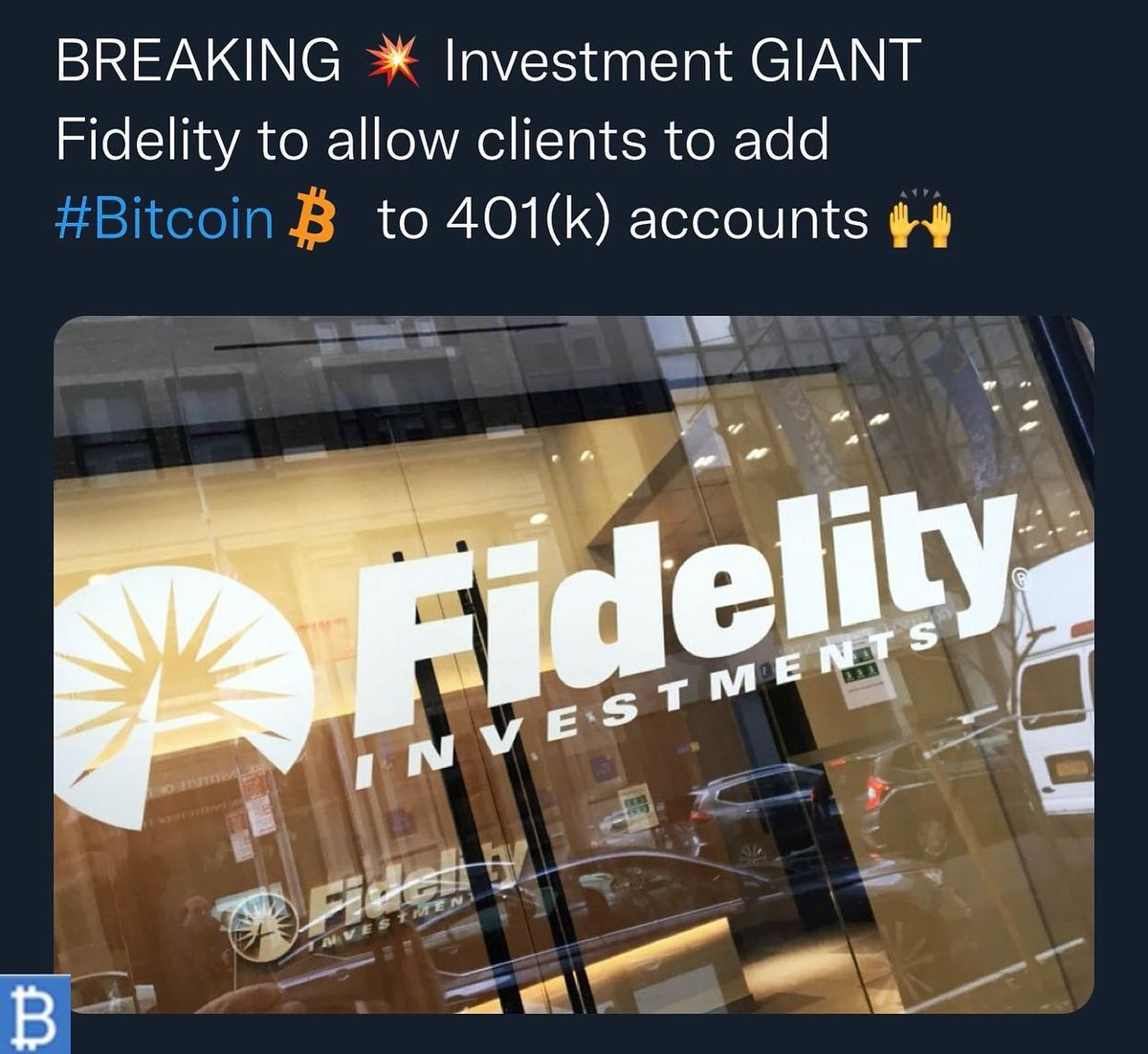 BREAKING 💥 Investment GIANT Fidelity To Allow Clients To Add #Bitcoin To 401(k) Accounts 🙌

.

#bitcoins #bitcoin #cryptocurrency #bitcoinmining #crypto #bitcoinnews