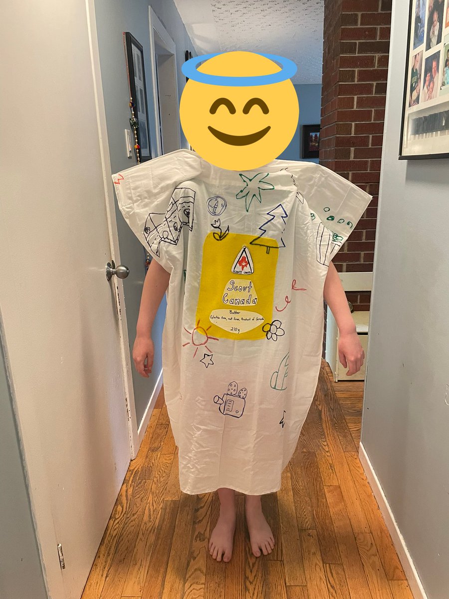 The boy needed a costume for his camp today. He’s going as a bag of Scout butter popcorn. This was a fun project for the two of us and I discovered he has a lead foot with the sewing machine. <a href="/scoutscanada/">Scouts Canada</a>