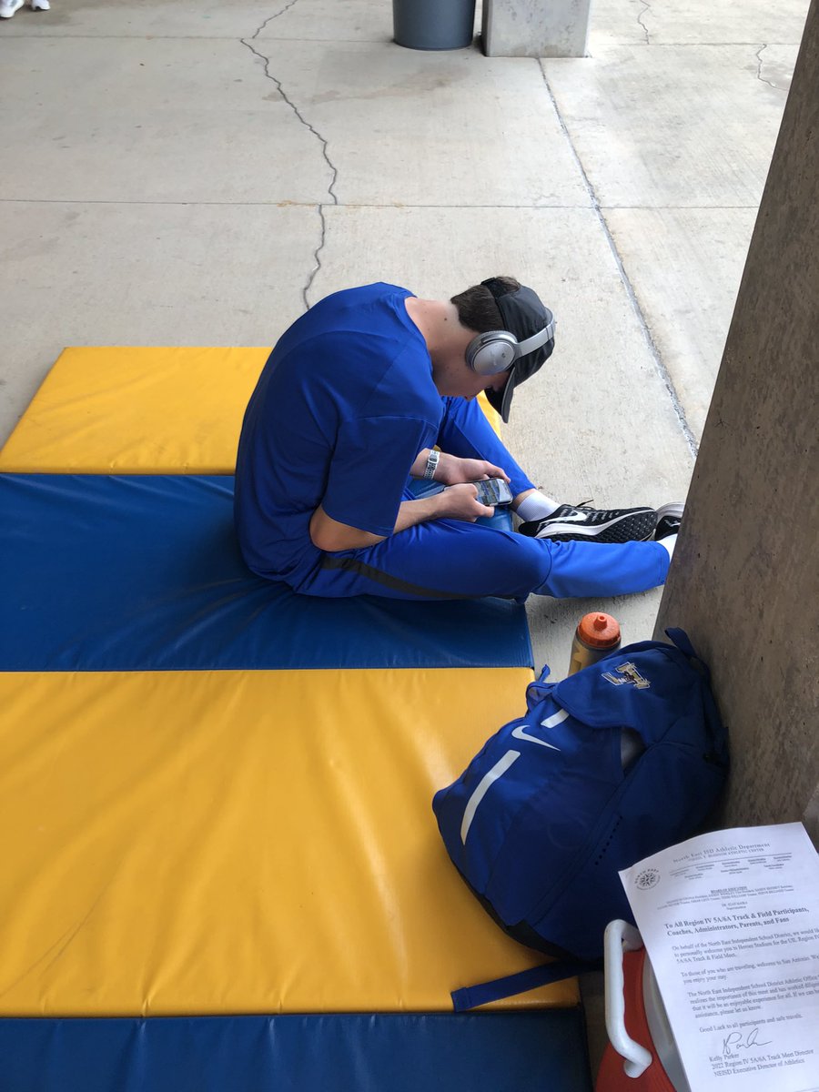 Ethan getting his mind right for the 800m at the Region IV  Track meet in San Antonio!  #TFND