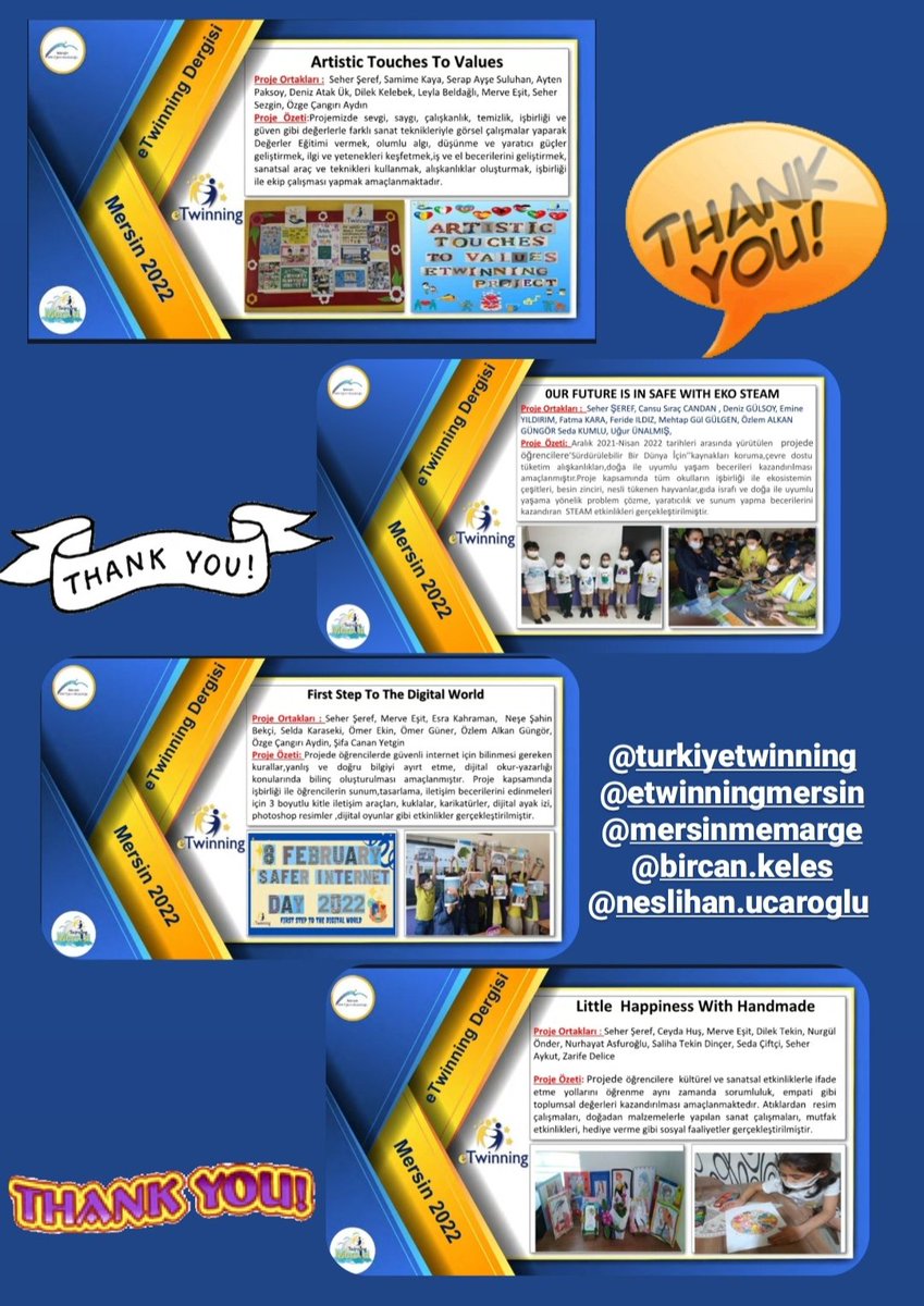 MersinliAhmett's tweet photo. @MersinMEM eTwinning Dergisi'nin
@ArtisticTo 30.
@our_eko 277.
@firststep_world 137.
Little Happiness 215.sayfalarında
projelerimiz yayınlandı.
Teşekkür ederiz.
@AdemKoca46 @necmidinc @Yusufbltcgl1 @tretwinning @eTwinningMersin @bircankeles 
@NeslihanUcrgl @eTwinningDestek https://t.co/hdWR7ZP1lg