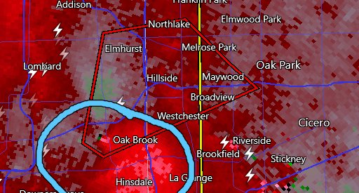 A CONFIRMED TORNADO WARNING has been issued for Oak Brook, Hillside, Westchester, Broadview, Maywood and Northlake until 5:15pm CDT! PLEASE SEEK SHELTER NOW as there is a tornado on the ground! #ilwx
