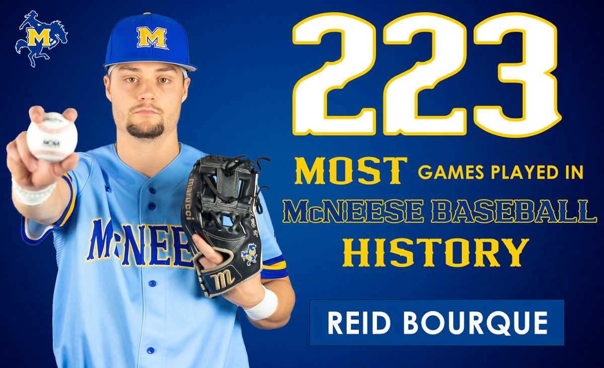 McNeeseBaseball's tweet photo. Shortstop Reid Bourque is playing in the 223rd game of his career tonight. 

He'll become the program's all-time leader in career games played 👏

#GeauxPokes | #FERDA https://t.co/sOoc0vLOZi