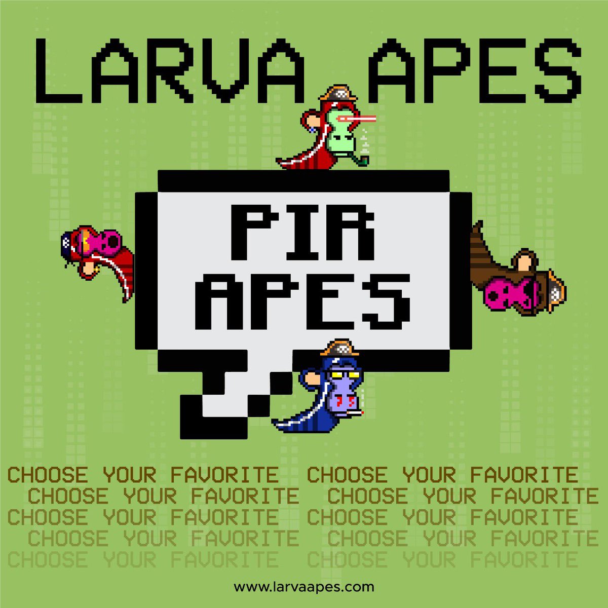Pirates who?
More likely to say Pirapes from now on… because that would be the real deal, our larva apes stealing your hearts like pirates stealing gold!

Stay tuned for more to come!
📍larvaapes.com

#NFT #Giveaway #NFTLarvaAPEs #NFTs #NFTGiveaway
