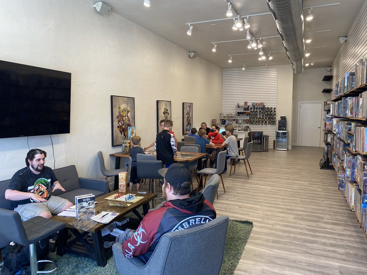 MasterGoblins's tweet photo. Gaming in Denver today is poppin!🔥 Shōbu, Century, Unmatched, Exploding Kittens, and more. It’s a great day! 🎲 #boardgames #denver #mastergoblingames https://t.co/Kbq9XT8aW0