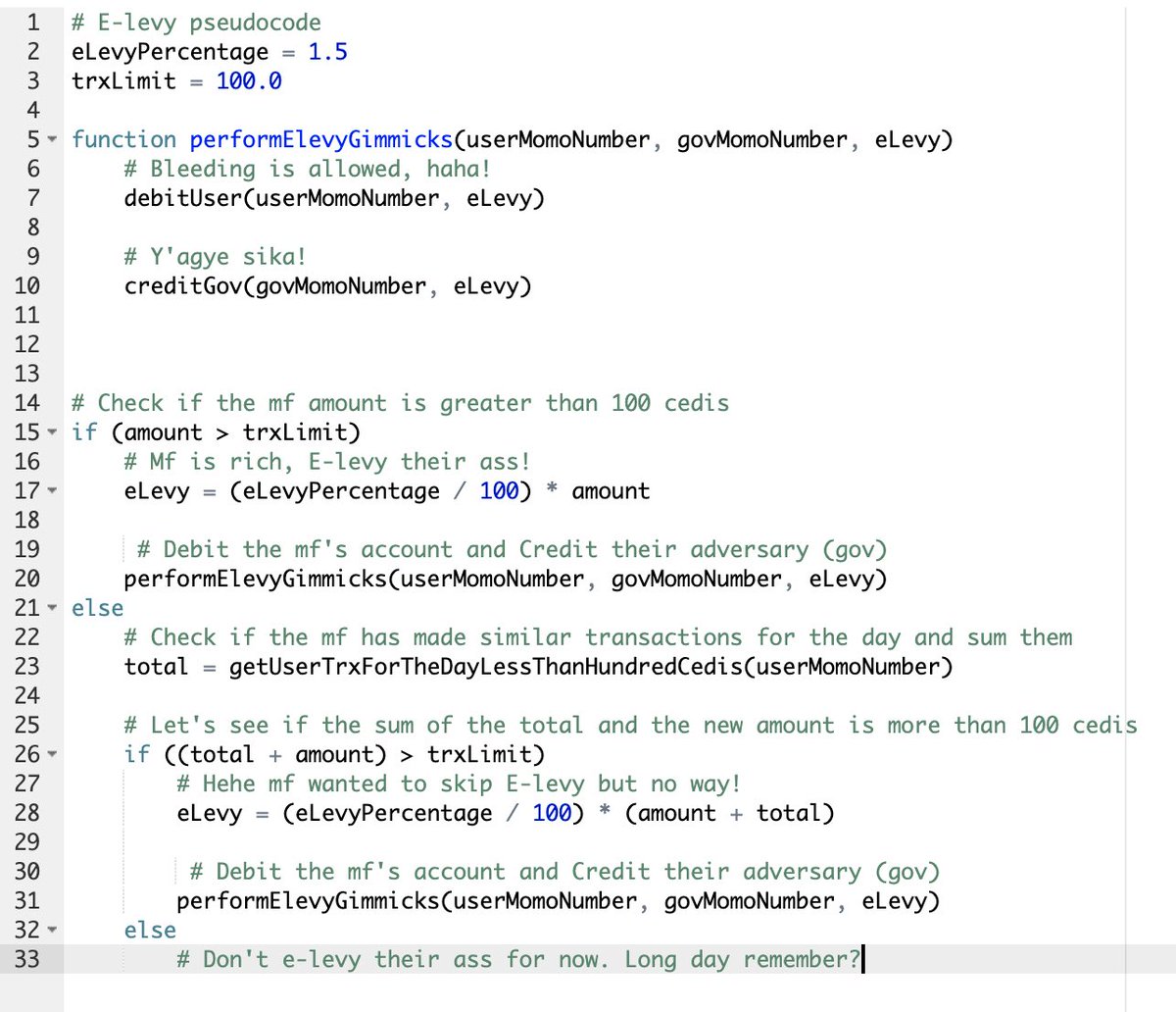 _lazyProgrammer's tweet image. Pseudocode for the E-levy from the Telcos’ perspective