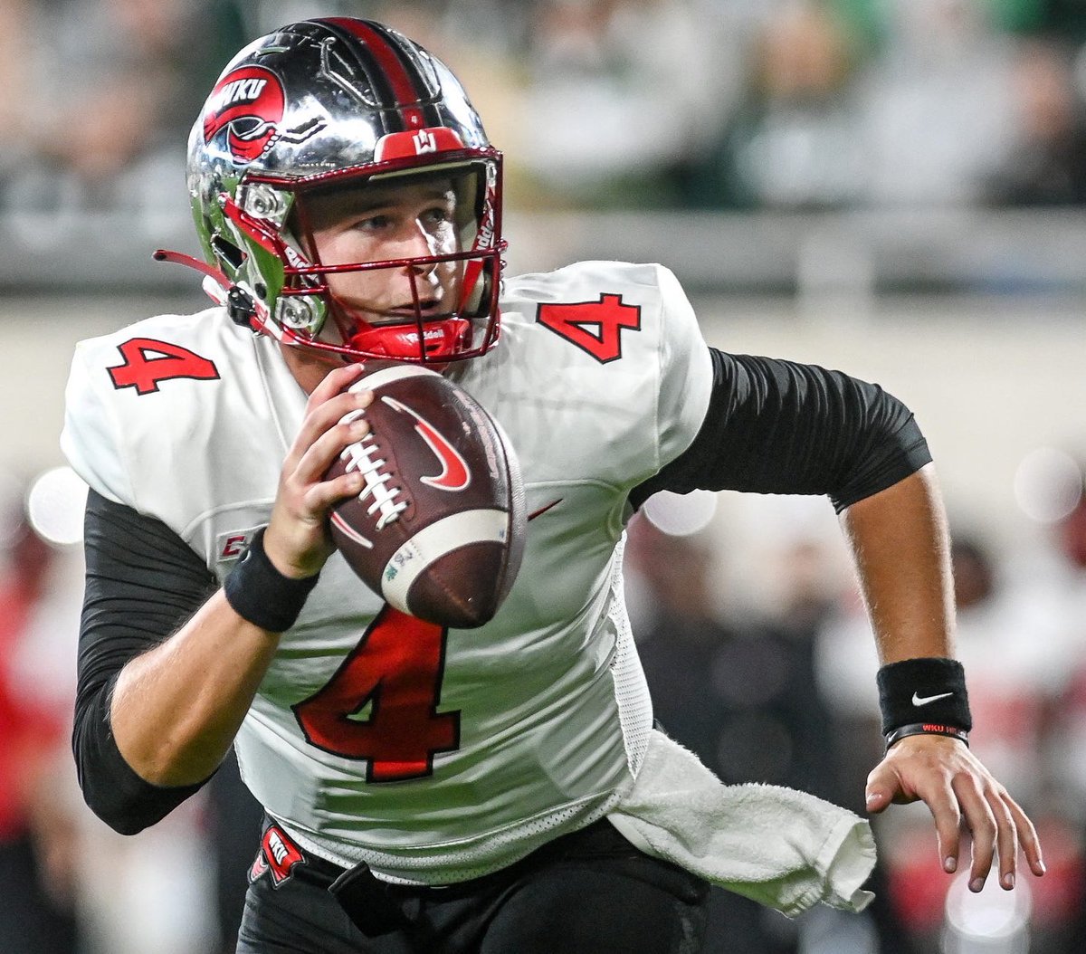 PFF_College's tweet photo. The New England Patriots pick WKU QB Bailey Zappe at No. 137 overall.

288 first downs thrown in 2021 (most in PFF history) ♨️ https://t.co/c976pEUoNp