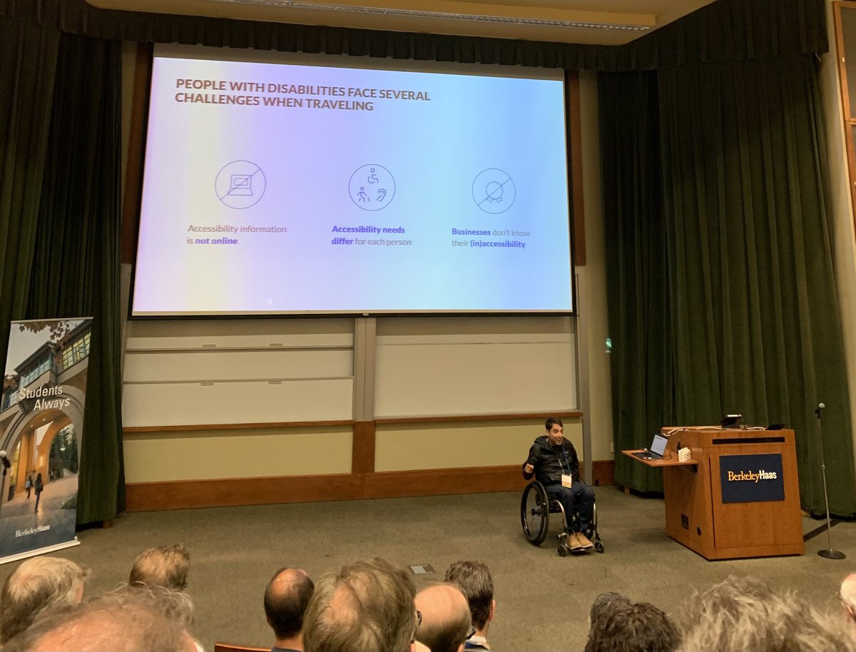 BerkeleyHaas's tweet photo. 3 accessibility barriers to traveling, according to Alvaro Silberstein, FTMBA 17, CEO &amp; Co-Founder, Wheel the World, and the first person to complete the rugged Pategonia trek by wheelchair. #haasalumni #haasreunion https://t.co/SFQels4okC