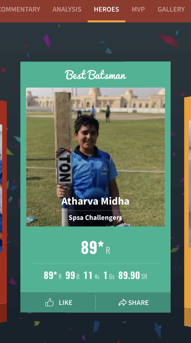 nitinmidha's tweet photo. All round innings of absolute grit &amp; perseverance in a totally adverse situation, played by Atharva, guiding the team on the verge of victory missing the crossing line by a whisker- #spsavsmscricketacademy 
@GemsModern @KNargish @juliana_294 @kushalmodern https://t.co/Hx3IIVKWlr
