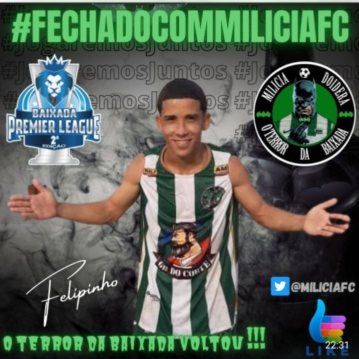 MiliciaFc's tweet photo. Fechado com o Milícia F.C ⚽

Volantes: Filipinho, Jefinho, G8, Aurélio 

#Julhoélogoali 🤘🏽💚🖤🚀 https://t.co/FIcUgZkqZz