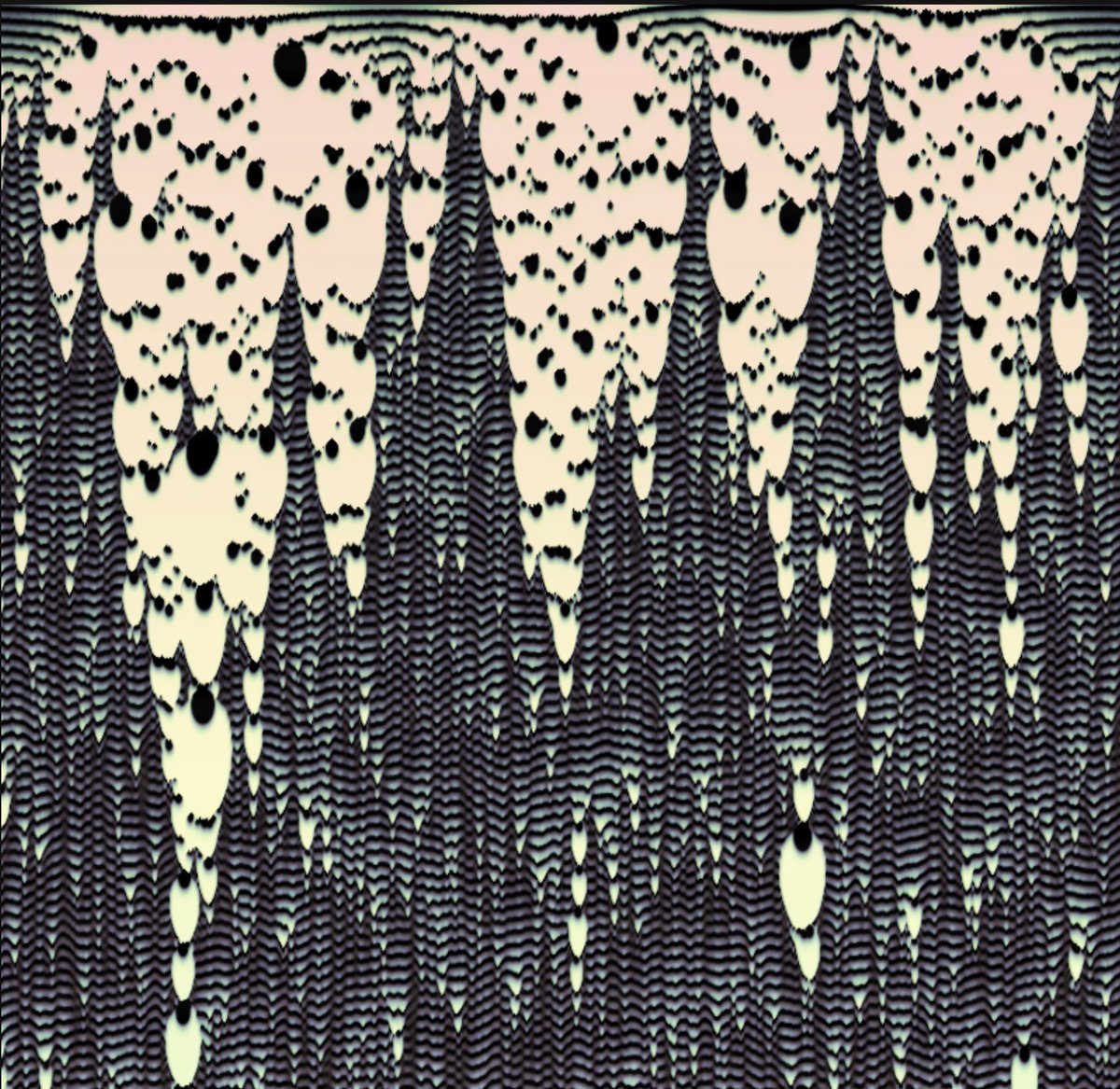 'LandWaves' audiovisual drop → 04/05/2022 6pm CET on fxhash.xyz raw 1D reaction diffusion with fresh colours, refined sounds &amp; data-moshing antiapp tkrrrr-glitchery #noise #sonification #glitch #CleanNFT