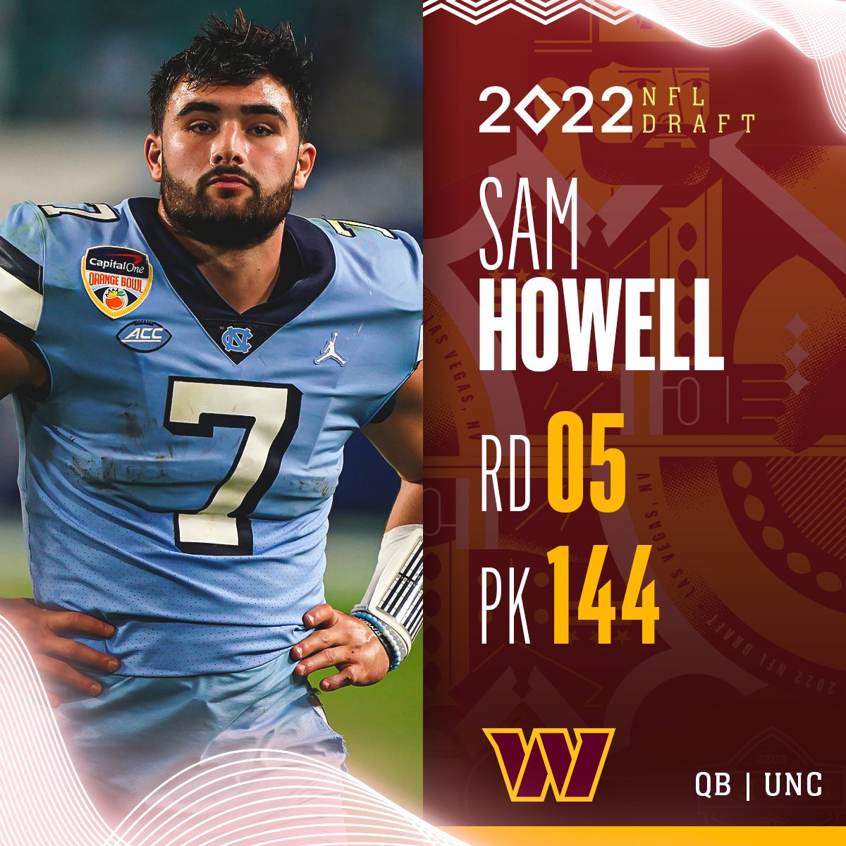 NFL on X: 'With the No. 144 overall pick in the 2022 @NFLDraft, the  @Commanders select Sam Howell! 
