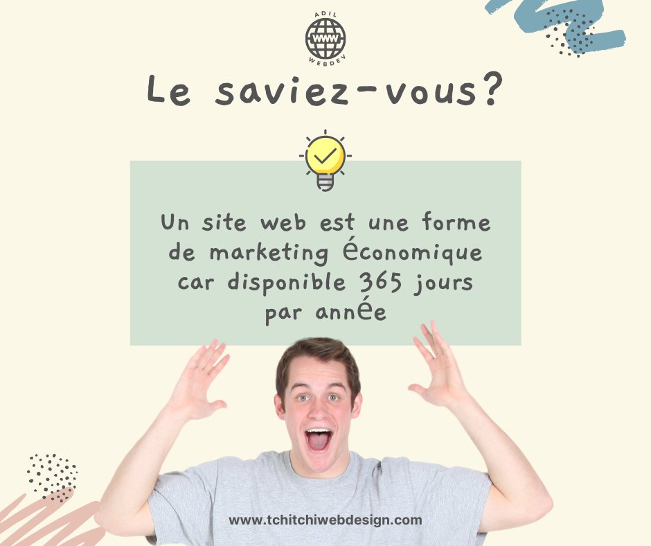 AdilWebdev's tweet image. Le saviez-vous? 💡
Un site web est une forme de marketing économique car disponible 365 jours par année.

#siteweb #siteinternet #wordpressdevelopper #developpeurwordpress #webdesigner #designerweb #wordpress #freelance #freelancer #freelancing