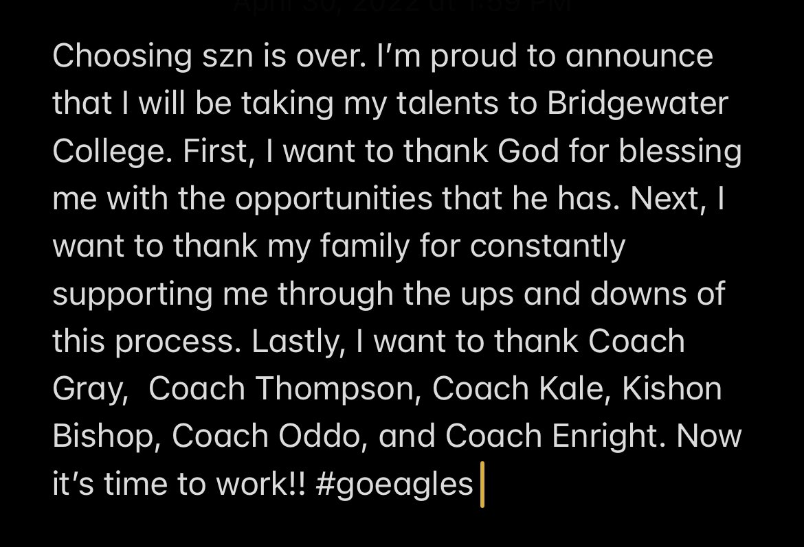 saylor_schott's tweet photo. Choosing szn is over. I’m proud to announce that I will be taking my talents to Bridgewater…now it’s time to work!! #goeagles https://t.co/b1wVVqj48F
