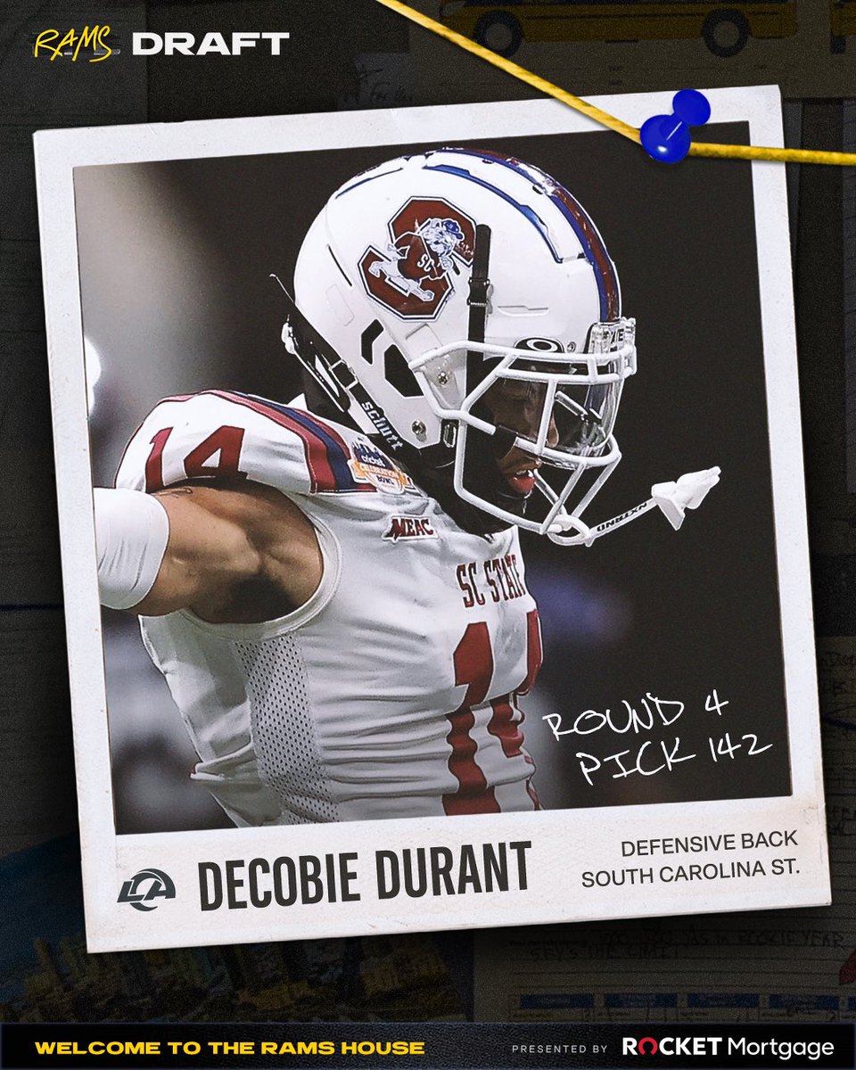 SCState_Fb's tweet photo. WELCOME TO THE @RamsNFL @one4_era 
4th Round Selection!
WHAT A TIME TO BE A BULLDOG
@MEACSports @SCStateAthletic 
#SoHard
#BiteDown
#FearTheBite
Shark going to LA https://t.co/kqETQ6BC20