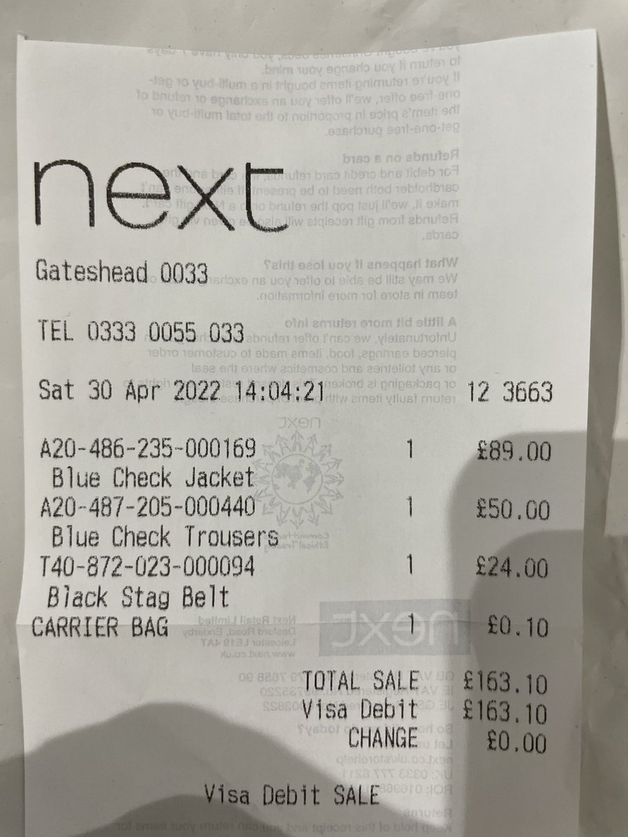 simbamccall212's tweet photo. Some bad maths here by @nextofficial both items more than labelled and no discount applied for buying a full suit. Busy shop so couldn’t query with the checkout lady. #ridiculous https://t.co/xThpqoudbc