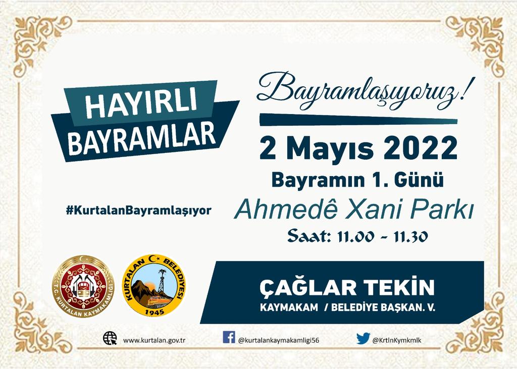 Bayramlaşma Programına Tüm Vatandaşlarımız Davetlidir

#KurtalanBayramlaşıyor 
<a href="/ctekin24/">Çağlar TEKİN</a>