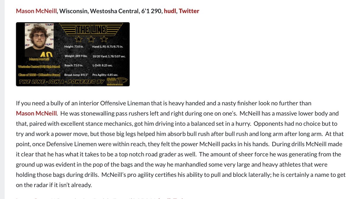 Thank you for the article!🤟🏽<a href="/thelineshowcase/">TheLine - OL/DL SHOWCASE</a> 
<a href="/DuhawkQB8/">Koeppel</a> @Lemmingscouting <a href="/MJ_NFLDraft/">Mark Johnson</a> <a href="/CoachKubes/">Mike Kubes</a> <a href="/CoachHenning75/">Chad Henning</a> <a href="/NWahlScouting/">Nate Wahl</a> <a href="/NWahlScouting/">Nate Wahl</a> <a href="/coachjcurrier/">Jesse Currier</a> <a href="/SalomonDLcoach/">CoachSalomon</a> <a href="/FISTFootball/">FIST FootballAcademy</a> @EPTCHQ <a href="/CoachNickNissen/">Nick Nissen</a> <a href="/CoachSaboFIST/">Kevin Sabo</a> @JaredFranz4 <a href="/CoachGatz75/">Joe Gatz</a> <a href="/CoachKubes/">Mike Kubes</a> <a href="/Coach_Yos/">Brian Iossi</a>